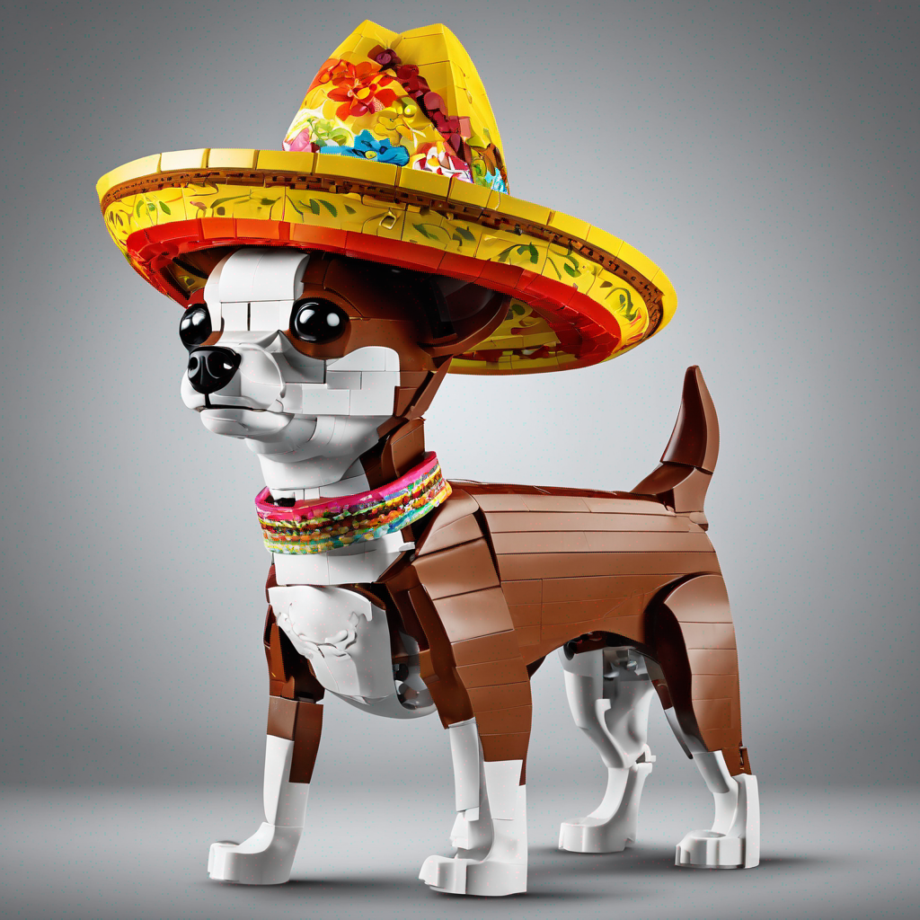 a lego chihuahua wearing a sombrero