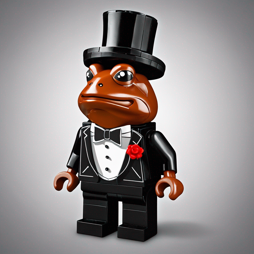 a lego toad wearing a tuxedo and top hat