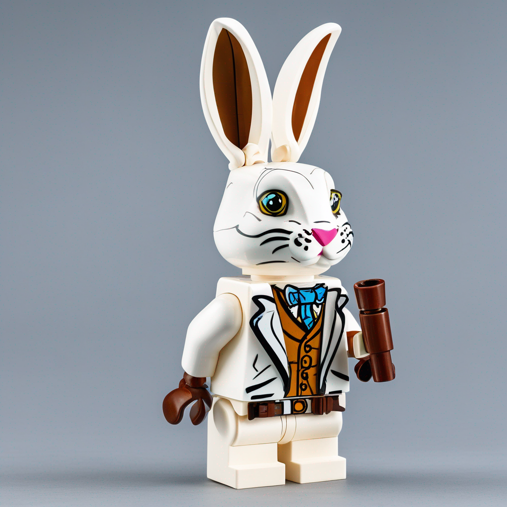 a lego white rabbit detective with a monocle and pipe