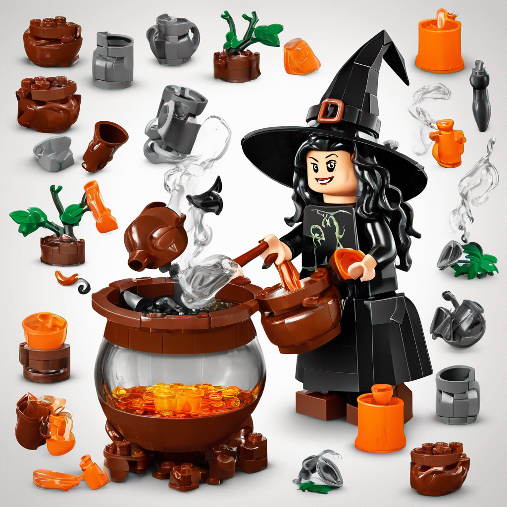 lego witch brewing a potion in a cauldron